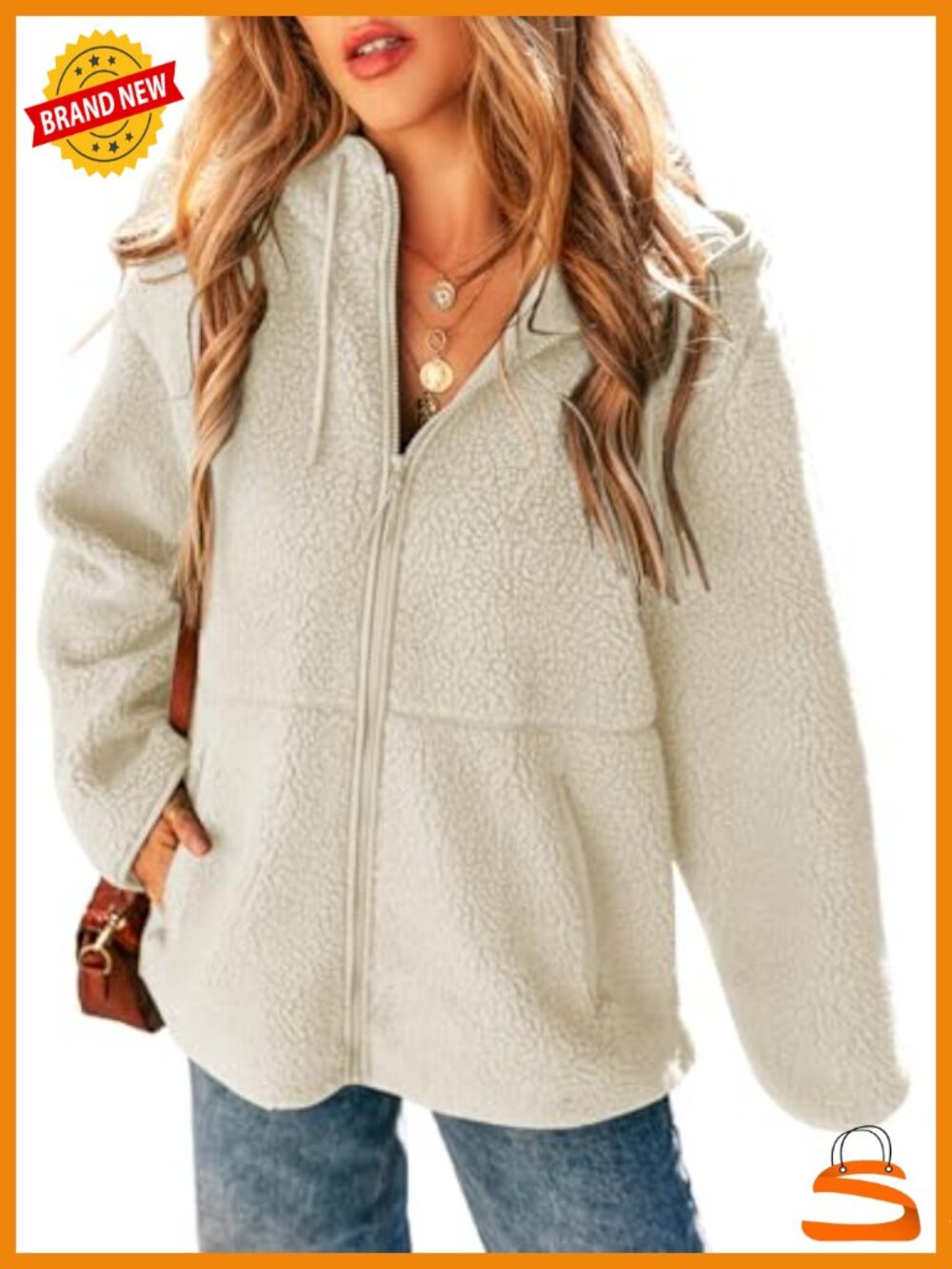 Womens Zip Up Fleece Jacket Long Sleeve Hooded Loose Fall Winter Coat